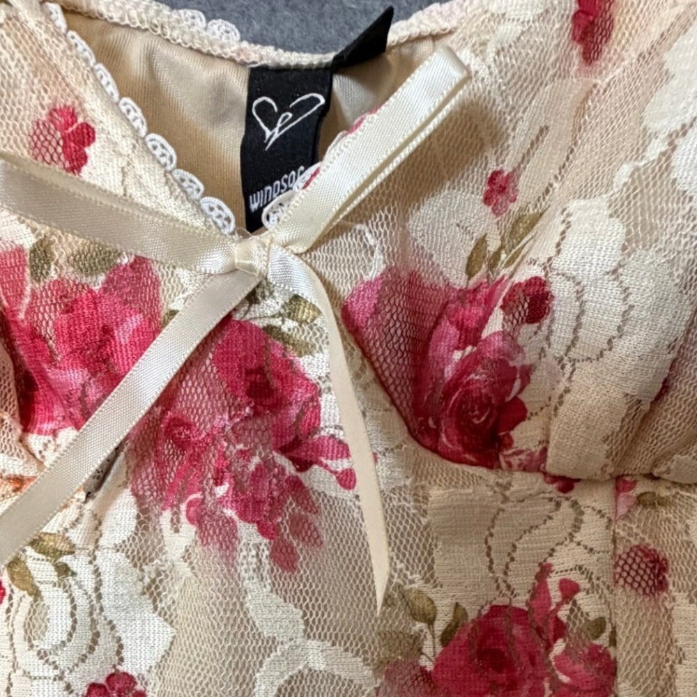 Windsor Floral Lace Corset Top Small Cream Pink Rose Bustier Bow Coquette Style - Picture 11 of 11